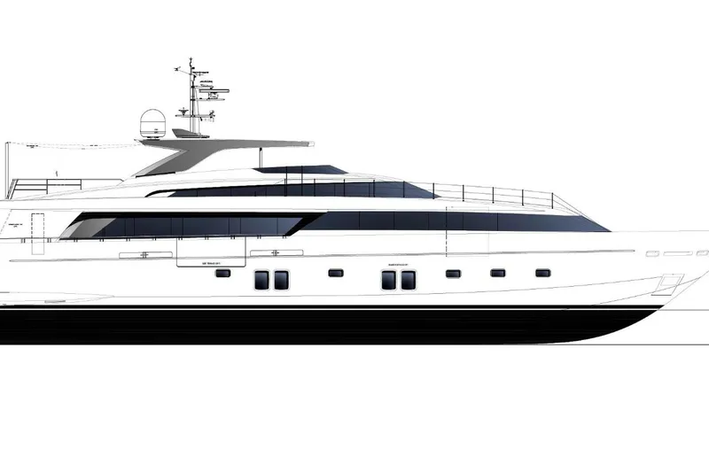 Sanlorenzo Sl118 Yacht Photos Pics Side view of 2021 Sanlorenzo SL118 luxury yacht design.