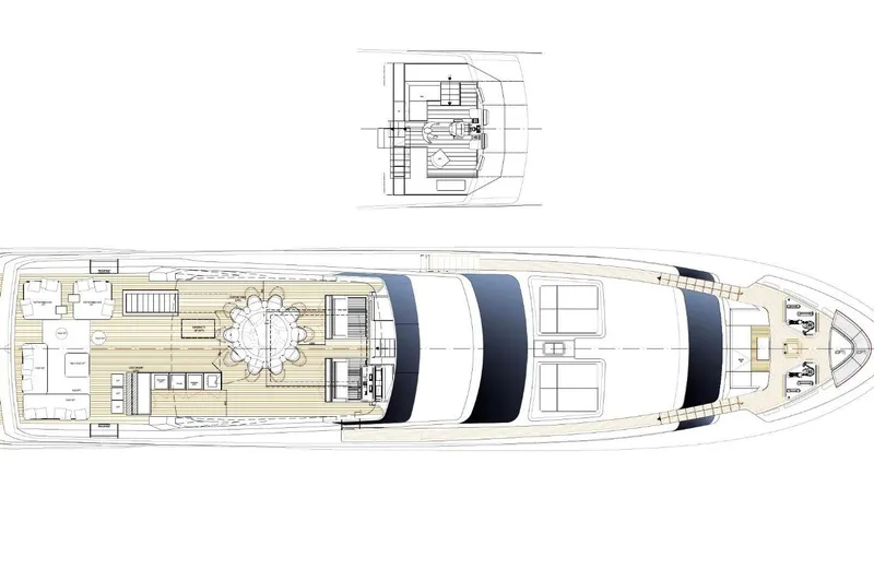 Sanlorenzo Sl118 Yacht Photos Pics Deck layout of 2021 Sanlorenzo SL118 yacht, showcasing spacious design and luxurious amenities.