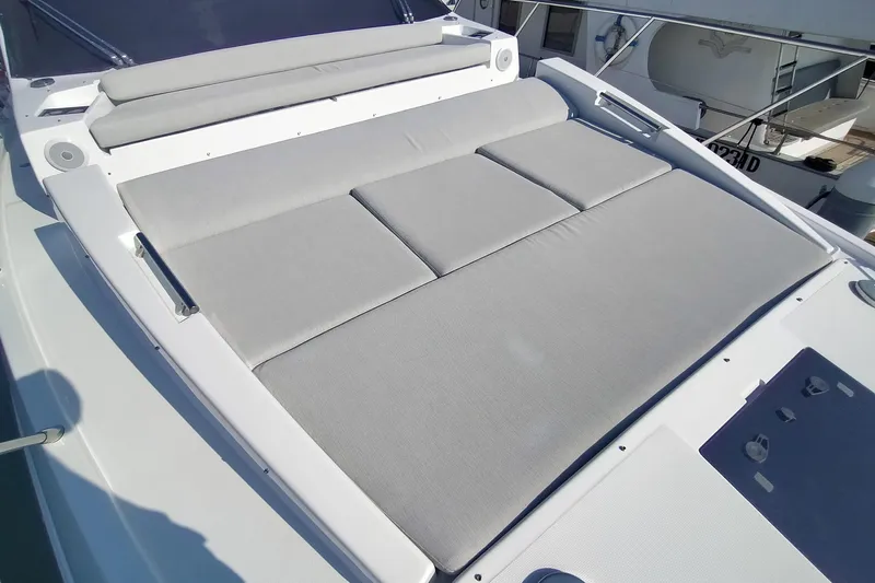  Yacht Photos Pics 2023 Azimut S6 Sportfly yacht with spacious sunbed on deck.