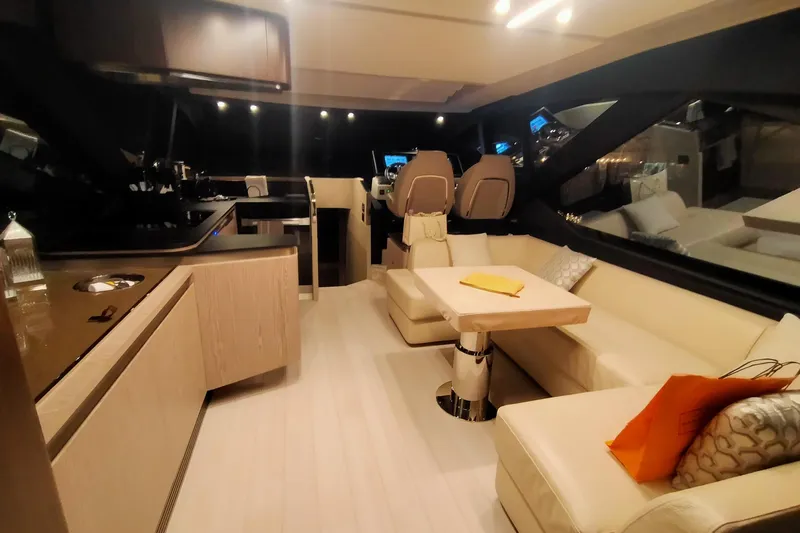  Yacht Photos Pics Luxurious interior of 2023 Azimut S6 Sportfly yacht with modern seating and sleek design.