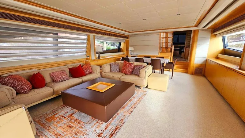  Yacht Photos Pics Luxurious interior of 2012 Ferretti Yachts 881 with elegant seating and modern decor.