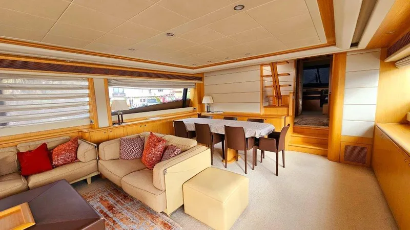  Yacht Photos Pics Luxurious interior of 2012 Ferretti Yachts 881 with elegant seating and dining area.