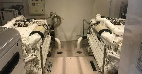  Yacht Photos Pics Engine room of 2012 Ferretti Yachts 881, featuring dual engines and control systems.