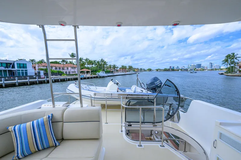 Monkey Business Yacht Photos Pics Luxurious 2007 Grand Banks 59 Aleutian RP yacht with scenic waterfront view.