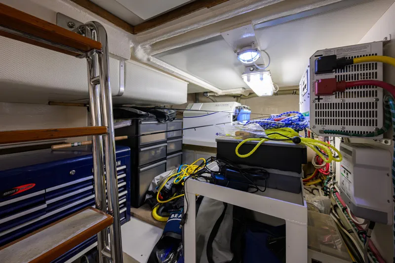 Monkey Business Yacht Photos Pics Interior of 2007 Grand Banks 59 Aleutian RP yacht, featuring storage and equipment.