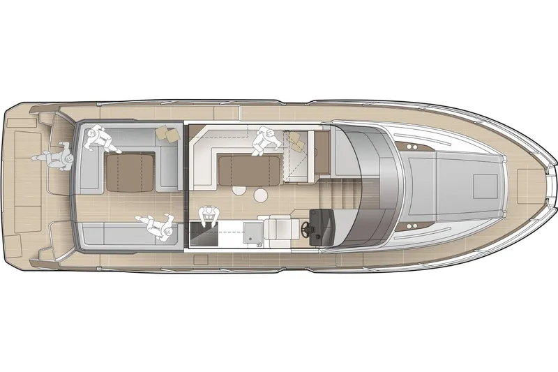  Yacht Photos Pics Top view layout of 2026 Marex 390 boat, showcasing interior and deck design.