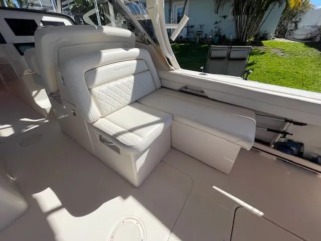  Yacht Photos Pics Interior of a 2021 Grady-White 325 Freedom boat with luxurious seating.