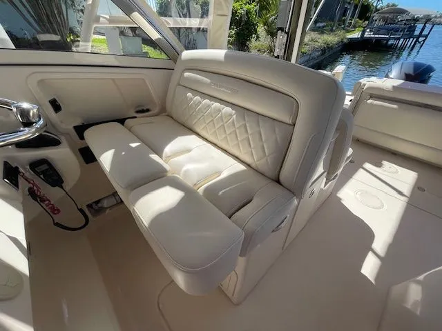  Yacht Photos Pics Interior of a 2021 Grady-White 325 Freedom boat with luxurious seating.