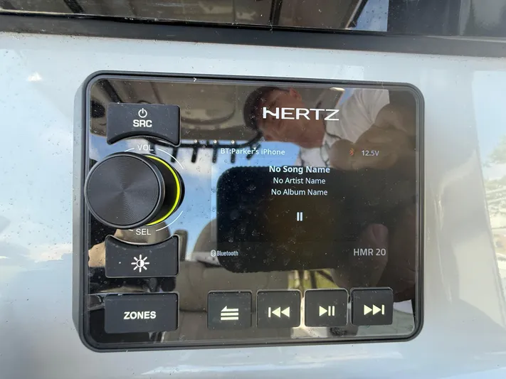  Yacht Photos Pics Hertz audio system on 2024 Sea Pro 262DLX boat, displaying Bluetooth connection.