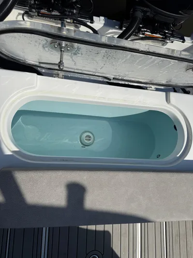  Yacht Photos Pics 2024 Sea Pro 262DLX livewell with open lid, showcasing interior water compartment.