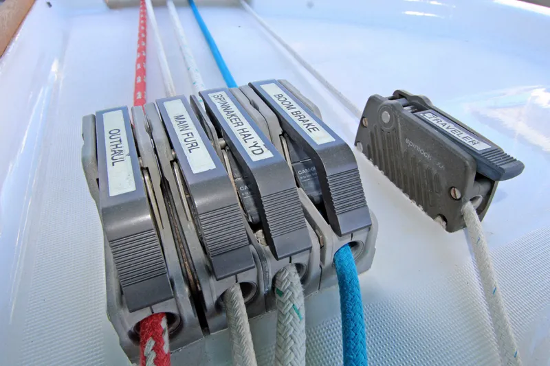  Yacht Photos Pics Sailing rigging controls on a 2001 Beneteau Oceanis 461 yacht deck.