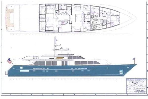 Silver Seas Yacht Photos Pics Blueprint of a 1998 Burger Raised Pilothouse yacht, showcasing layout and design details.