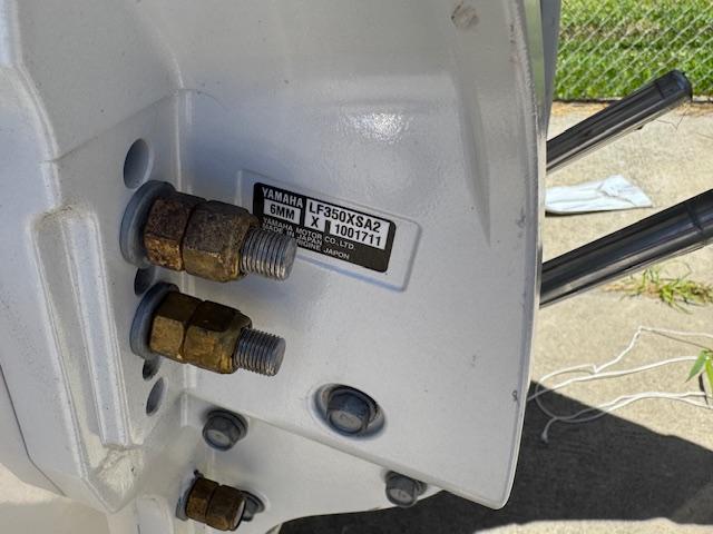 Close-up of Yamaha LF350XSA2 engine on 2025 Robalo R300 Center Console boat.