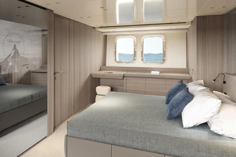 Sanlorenzo Sx88 Yacht Photos Pics Luxurious Sanlorenzo SX88 2025 yacht bedroom with ocean view, modern design, and elegant furnishings.