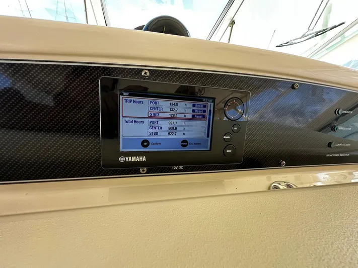  Yacht Photos Pics Dashboard of 2016 Grady-White Express 370 boat with Yamaha display showing trip data.