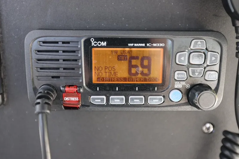 Late Fees Yacht Photos Pics ICOM VHF Marine IC-M330 radio on a 2001 Contender 27 Open boat.