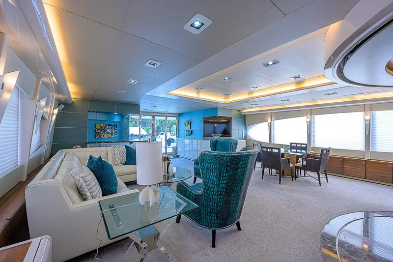 Grandeur Yacht Photos Pics Luxurious interior of 2005 DMB Danube Motor Yacht with elegant seating and modern decor.