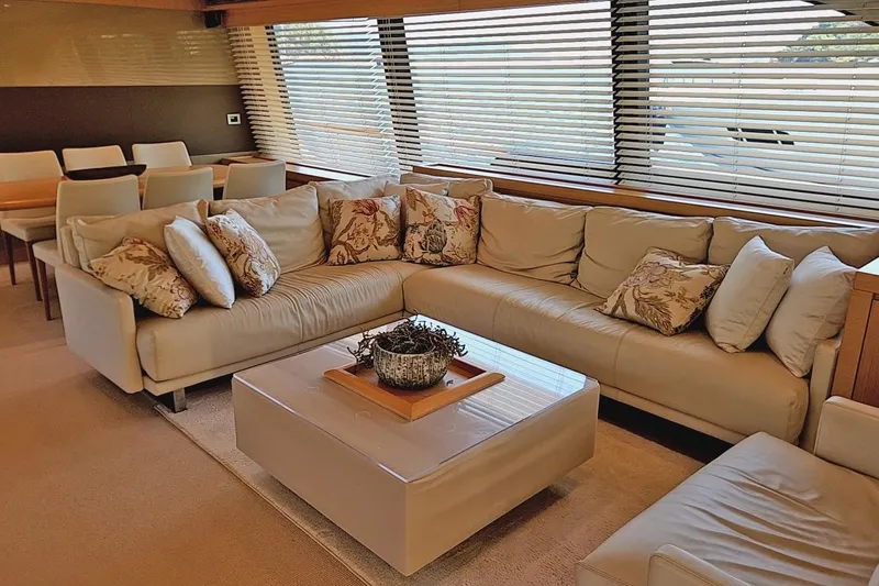  Yacht Photos Pics Luxurious interior of 2011 Custom Line Navetta 26 yacht with elegant seating and decor.
