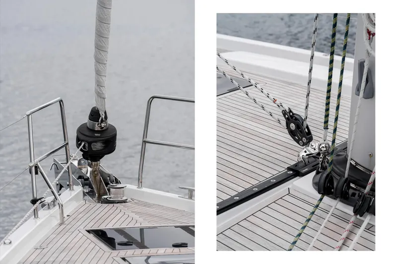  Yacht Photos Pics 2019 Hanse 548 yacht deck with rigging and winch details.