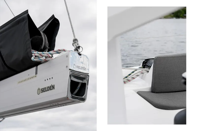  Yacht Photos Pics 2019 Hanse 548 yacht with Selden rigging, featuring ropes and deck details.