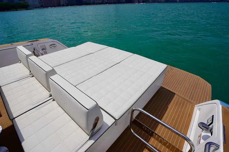  Yacht Photos Pics 2025 Pardo Yachts P43 with spacious sunbathing area on turquoise water.