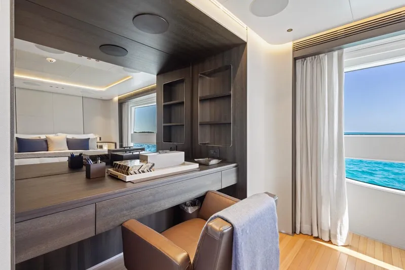 Contigo Yacht Photos Pics Luxurious interior of 2024 Benetti 40M Oasis yacht with ocean view.