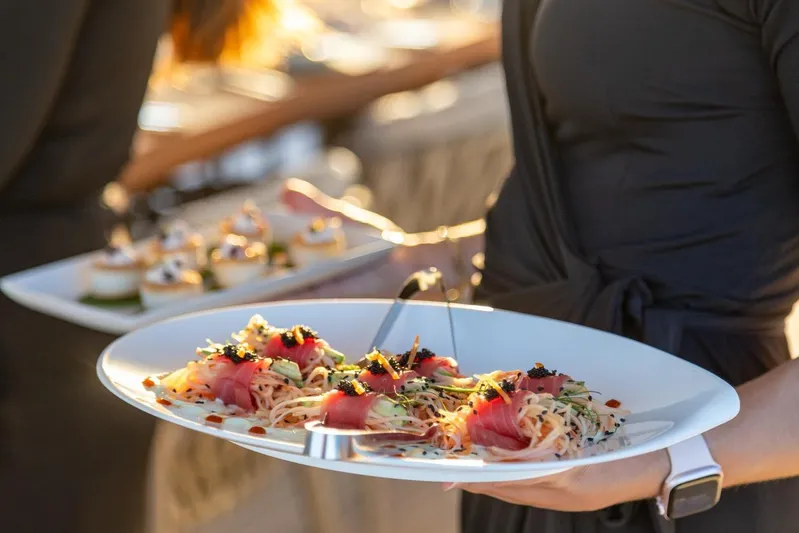 Contigo Yacht Photos Pics Gourmet appetizers served on a luxury 2024 Benetti 40M Oasis yacht.