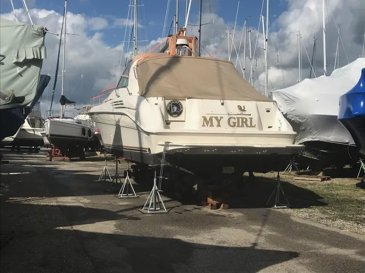 My Girl Yacht Photos Pics 1995 Sea Ray 450 Sundancer yacht named "My Girl" in dry dock.