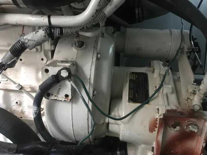 My Girl Yacht Photos Pics Engine compartment of 1995 Sea Ray 450 Sundancer boat, showing mechanical components.