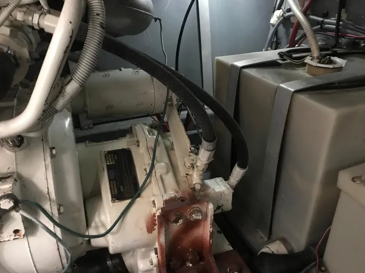 My Girl Yacht Photos Pics Engine room of 1995 Sea Ray 450 Sundancer with visible machinery and components.