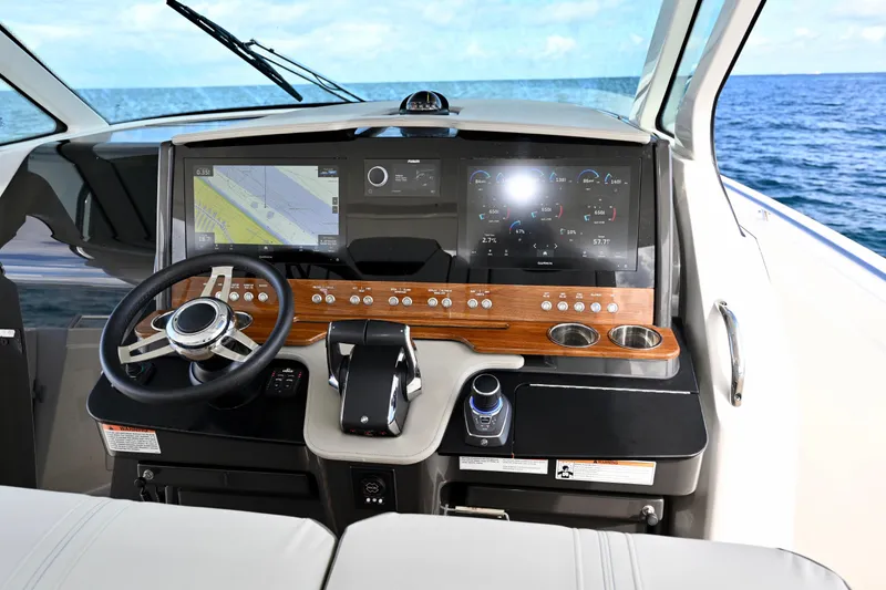 S.y. Royale Yacht Photos Pics 2023 Tiara Sport 38 LS helm with advanced navigation and control systems.