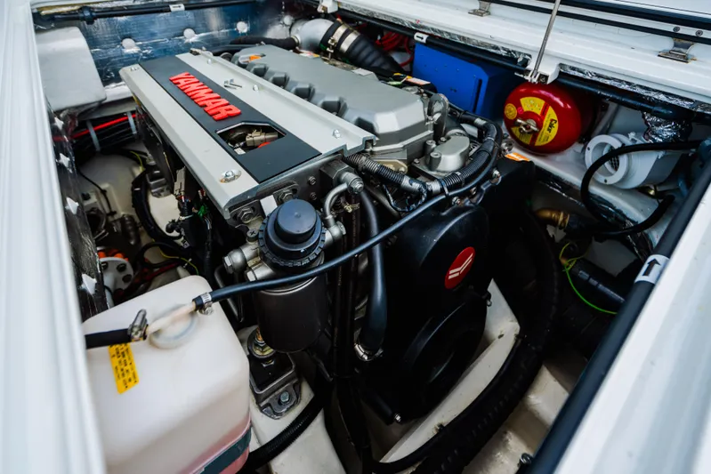 Mojo Yacht Photos Pics Engine compartment of a 2022 Anka 45 Coupe Cruiser boat.