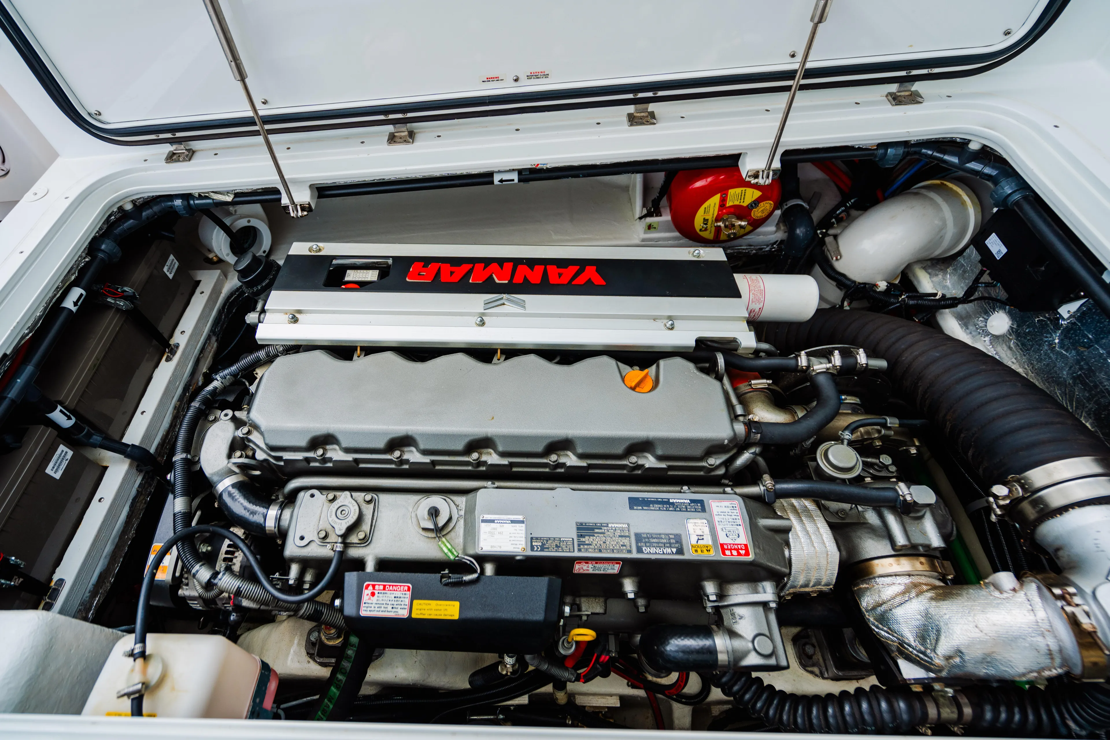 Mojo Yacht Photos Pics Engine compartment of 2022 Anka 45 Coupe Cruiser with Yanmar engine.