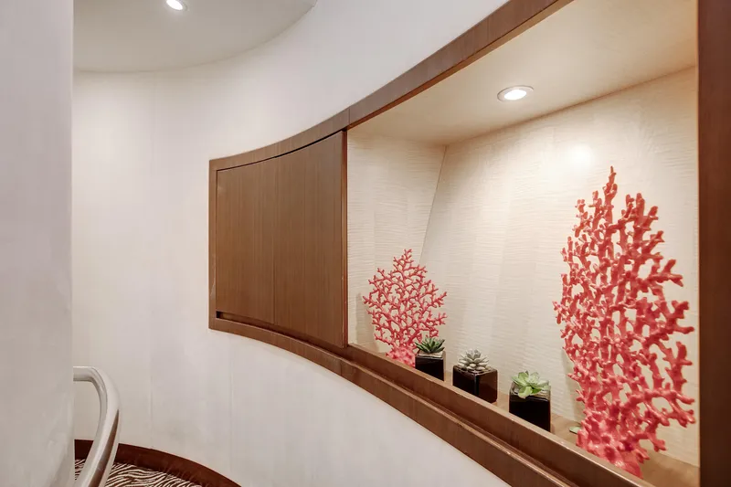 Love Boat Yacht Photos Pics Interior of 2015 Ocean Yachts 64 Convertible with decorative coral display.