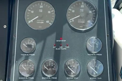 "moxie" Yacht Photos Pics Dashboard of a 1998 Tiara Yachts 35 Open Hardtop with gauges and indicators.
