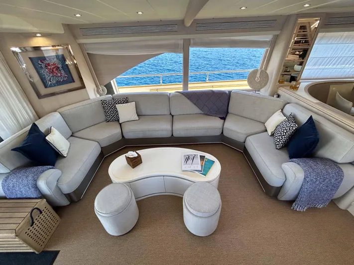 Lady Amanda Yacht Photos Pics Luxurious 2006 Couach 2800 yacht interior with elegant seating and ocean view.