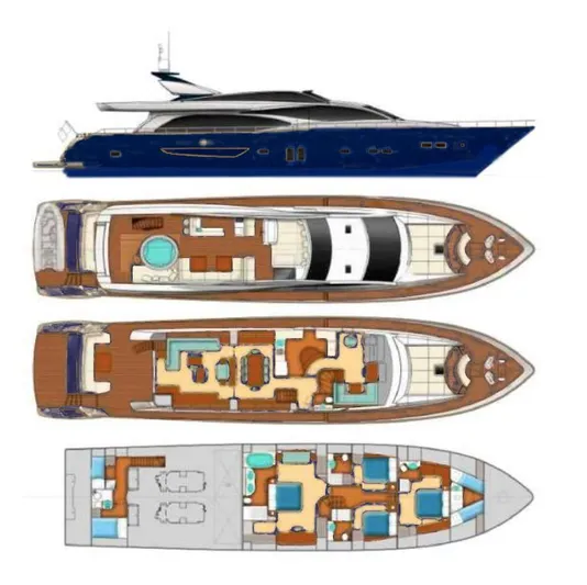 Lady Amanda Yacht Photos Pics Couach 2800 yacht 2006 model with detailed floor plans and side view.