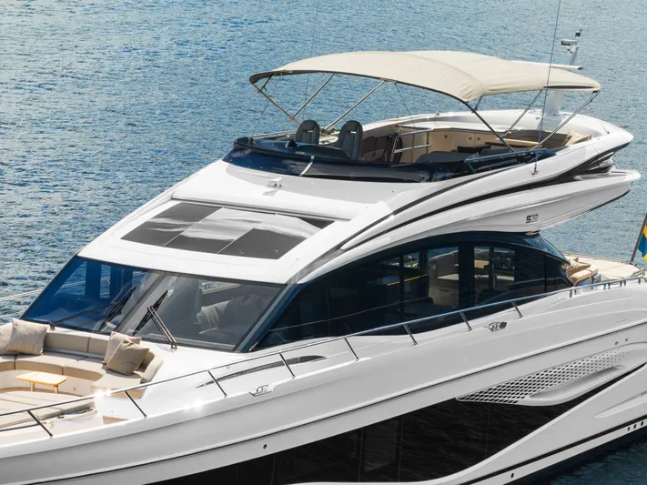 S72515 Yacht Photos Pics Luxury 2023 Princess S72 yacht with sleek design, cruising on serene blue waters.