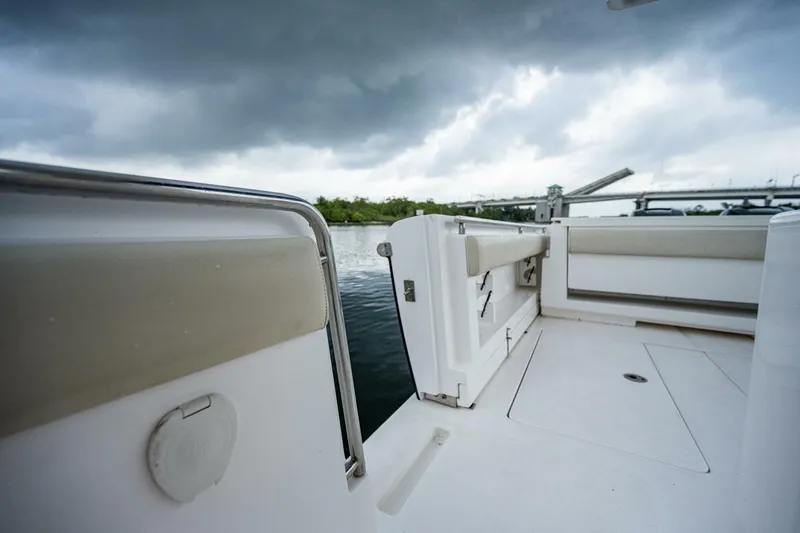  Yacht Photos Pics 2015 Belzona 32C boat deck with cloudy sky background.