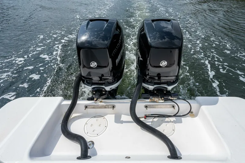  Yacht Photos Pics Twin Mercury outboard engines on a 2015 Belzona 32C boat.