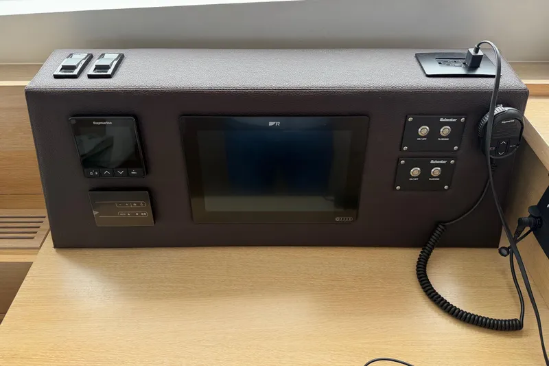 Aurora Yacht Photos Pics Control panel of 2025 C-Catamarans 48 with navigation and communication systems.