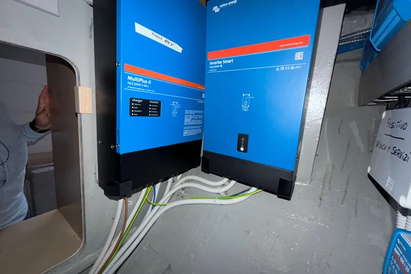 Aurora Yacht Photos Pics Electrical system of 2025 C-Catamarans 48 with Victron Energy MultiPlus-II inverter.