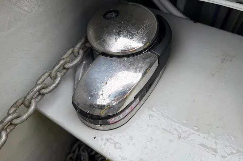 Aurora Yacht Photos Pics Anchor windlass on 2025 C-Catamarans 48, featuring a sturdy metal chain.