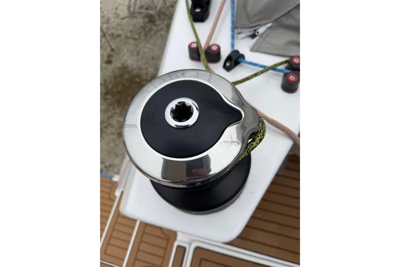 Aurora Yacht Photos Pics Winch on 2025 C-Catamarans 48 deck, featuring ropes and pulleys.