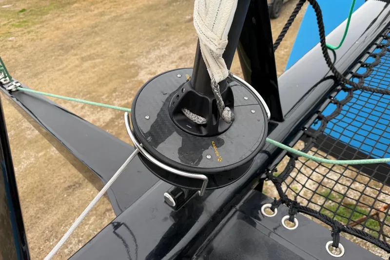 Aurora Yacht Photos Pics Close-up of 2025 C-Catamarans 48 sail mechanism on deck.