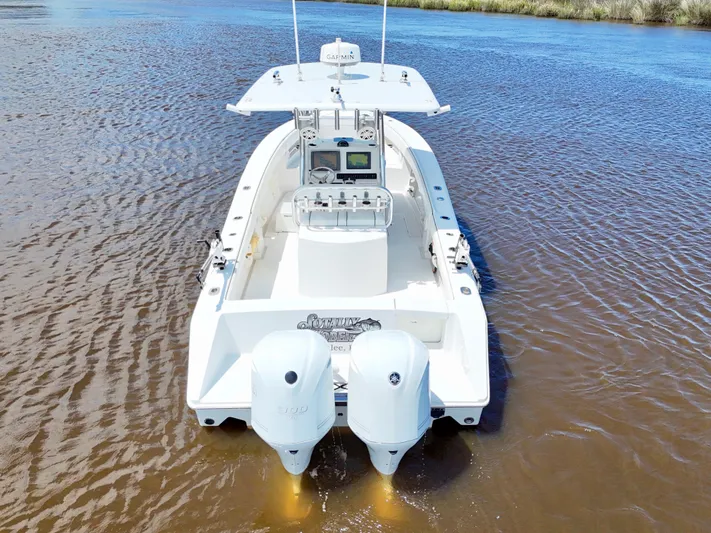  Yacht Photos Pics 2013 Jupiter 30 FS boat with dual engines on calm water.