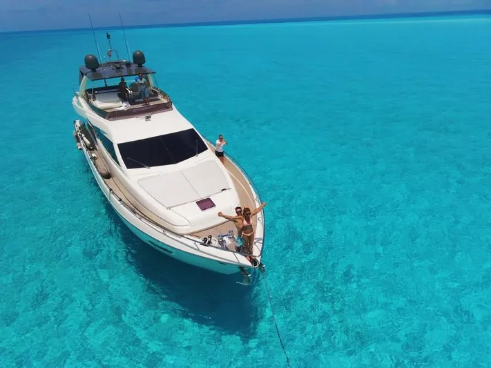 Sami Kay III Yacht Photos Pics 2017 Ferretti Yachts 750 anchored in crystal clear turquoise waters.
