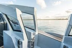 '23 Fairline Fline 33 Ob Yacht Photos Pics 2023 Fairline F//Line 33 Outboard boat interior with ocean view.