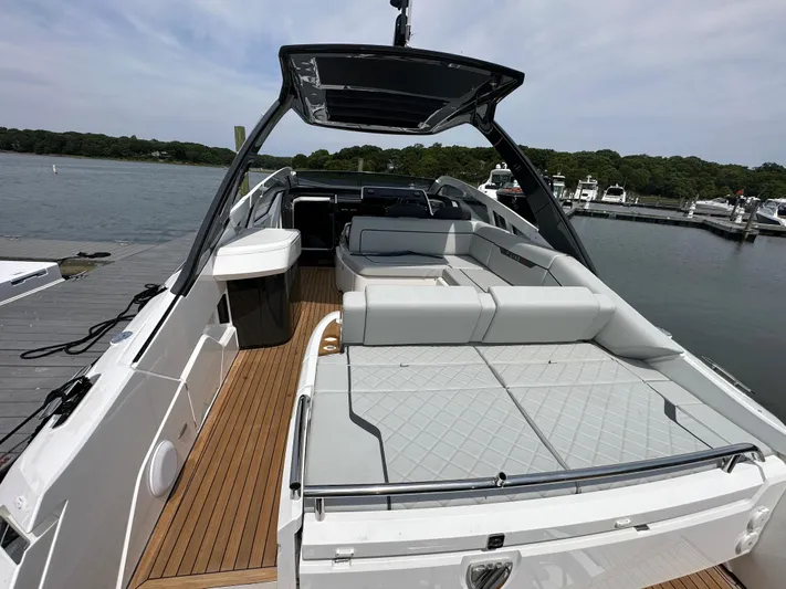 '23 Fairline Fline 33 Ob Yacht Photos Pics 2023 Fairline F//Line 33 Outboard luxury yacht with spacious deck and modern seating.