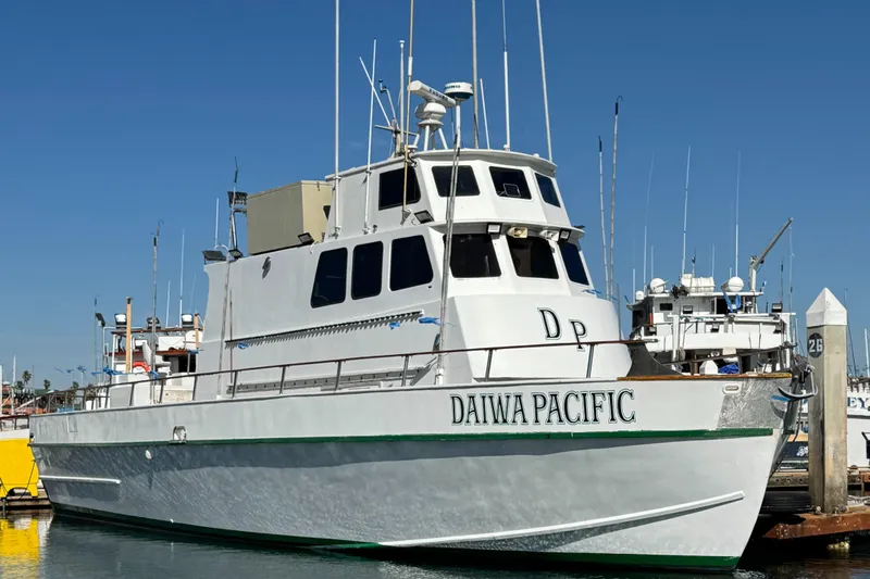 Daiwa Pacific Yacht Photos Pics 1966 Seaway commercial sportfish vessel docked, named "Daiwa Pacific," with COI certification.